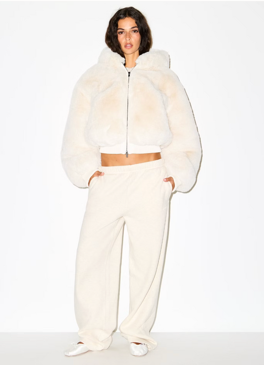 White Fur Zip Up Jacket