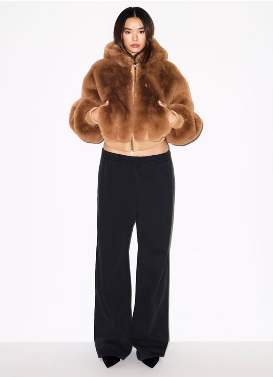 Brown Fur Zip Up Jacket