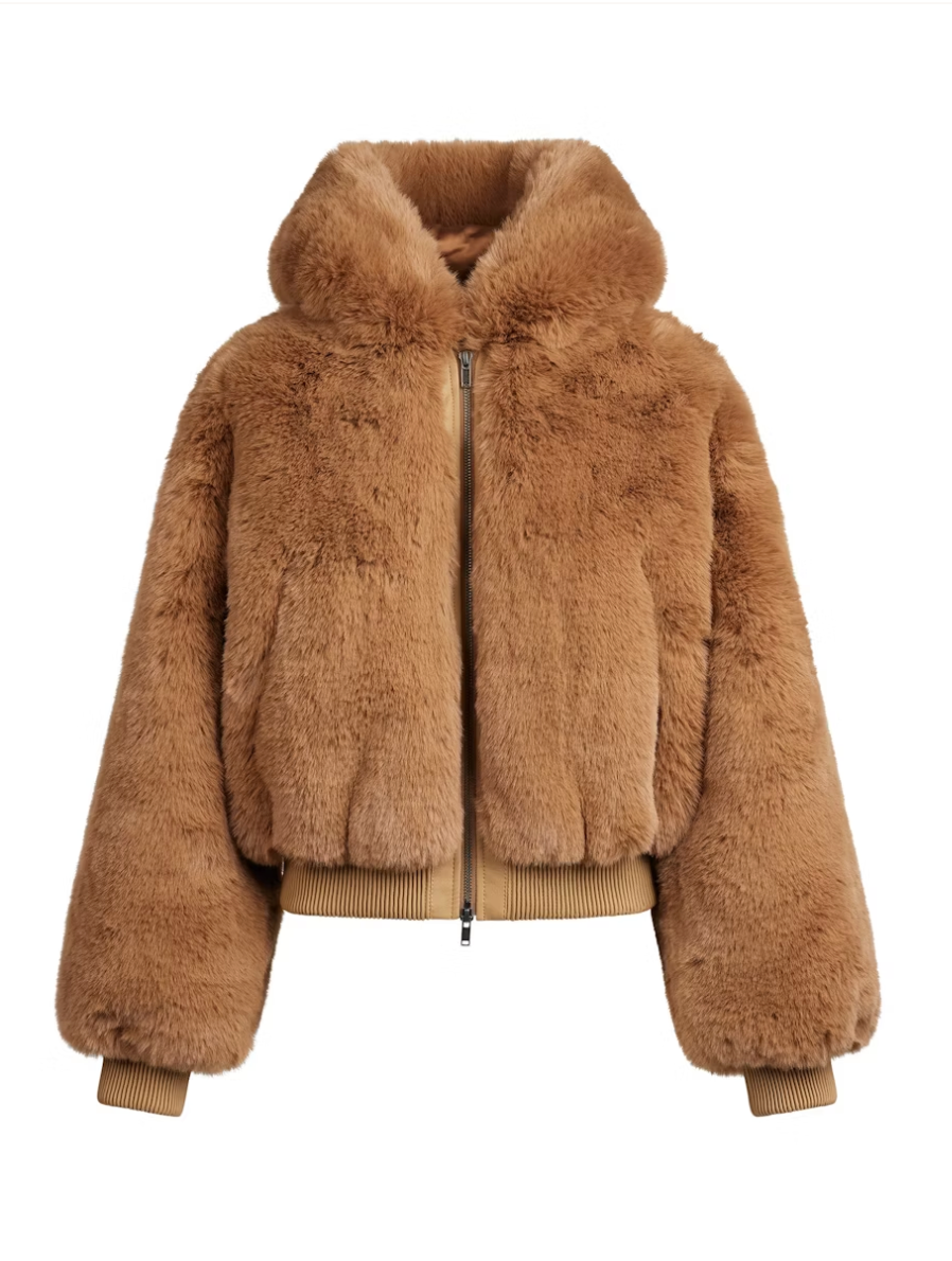 Brown Fur Zip Up Jacket